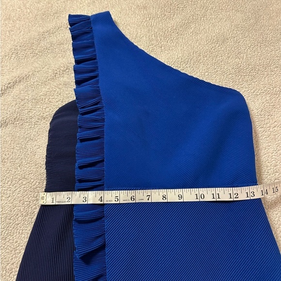 Sandro Rdv Blue One Shoulder Ruffled Crepe Mini Dress - Picture 9 of 14
